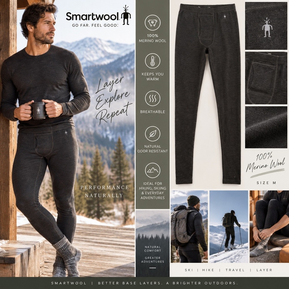 Smartwool 100% Merino Wool Base Layer Leggings Pants Black M